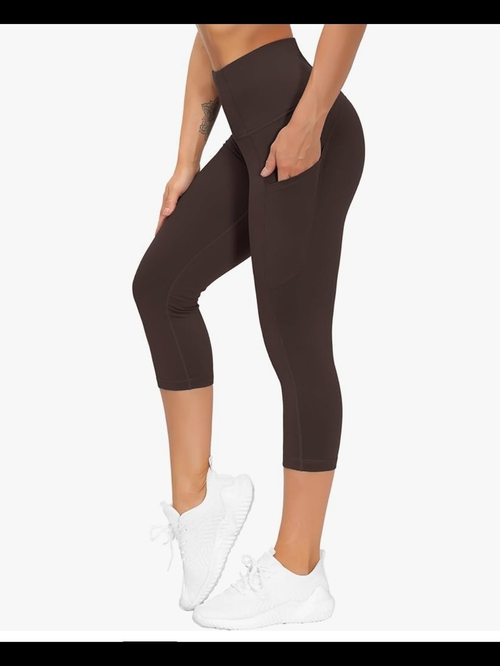 The Gym People High-Rise Brown Capri Leggings with Side Pocket